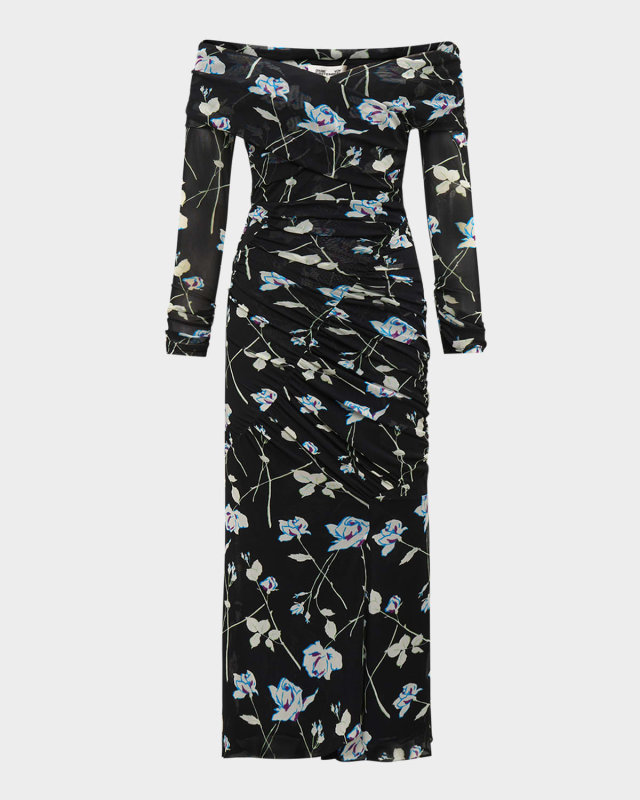 Ganesa Ruched Off-Shoulder Midi Dress